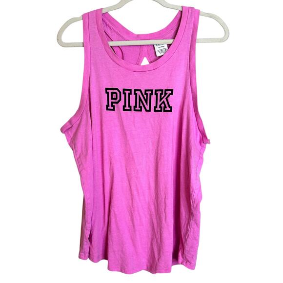 Victoria's Secret PINK Branded Keyhole Racerback Workout Tank Top Hot Pink Sz L - Picture 1 of 5